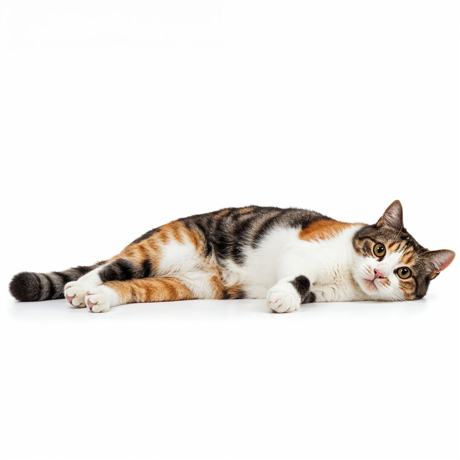 Domestic Cat Isolated on White Background Studio Portrait