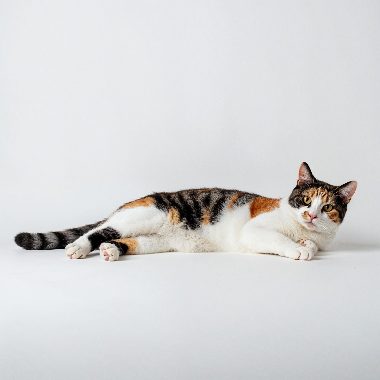 Domestic Cat Isolated on White Background Studio Portrait