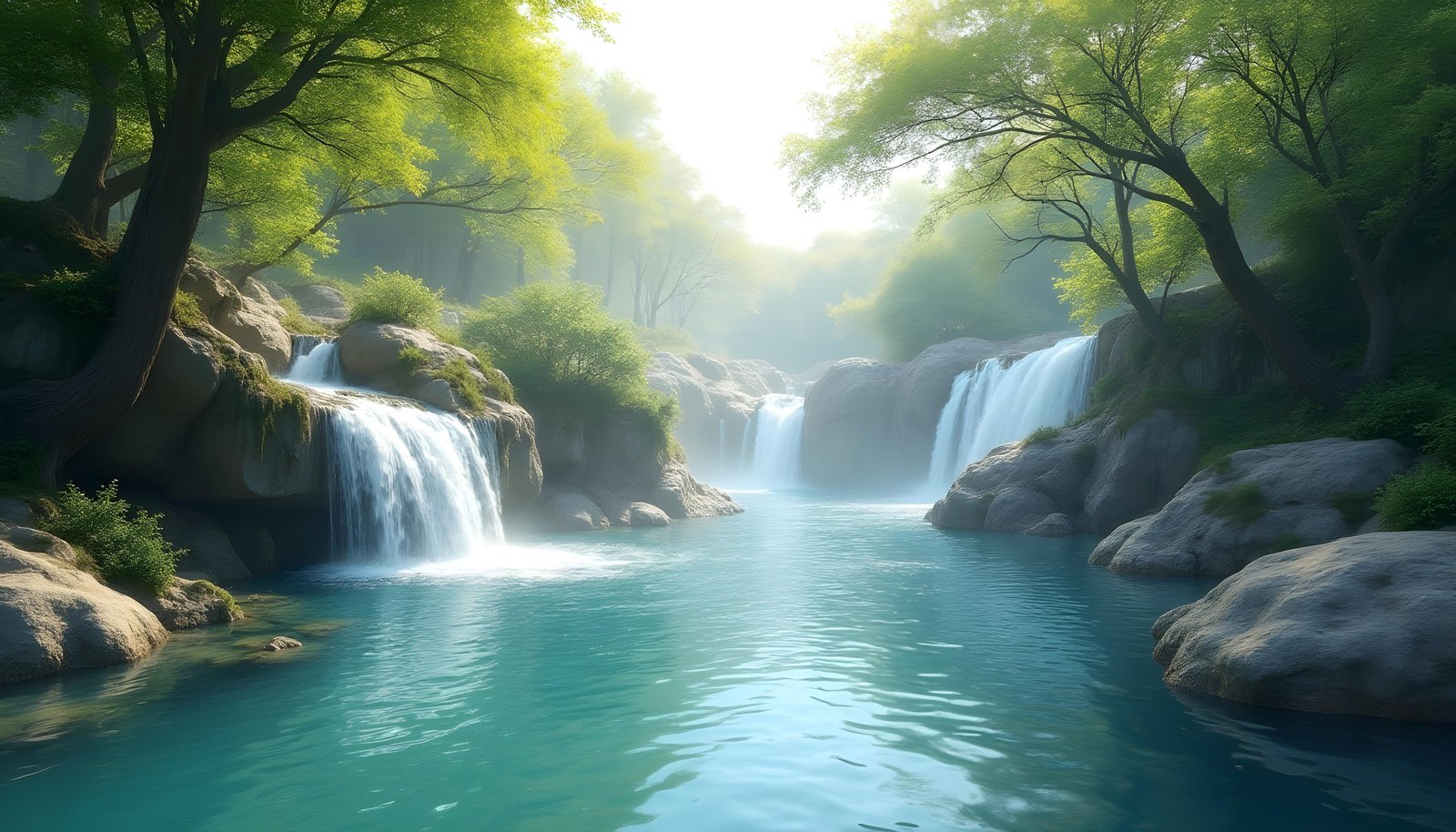 Beautiful Waterfall Landscape Nature Wallpaper Background with Crystal Clear Water