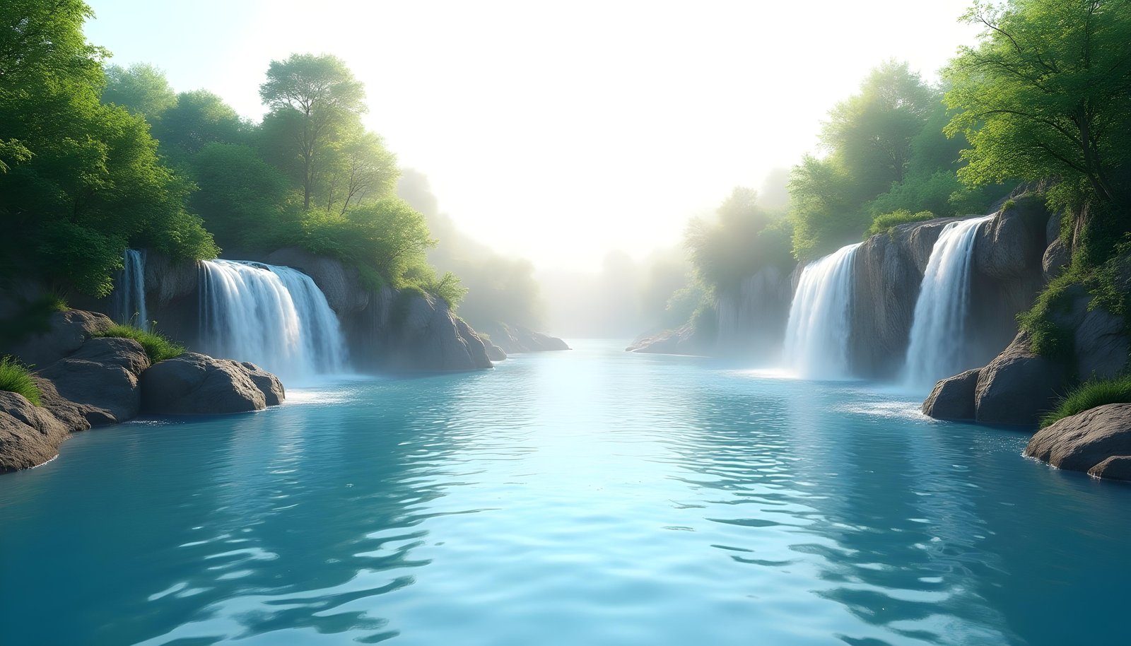 Beautiful Waterfall Landscape Nature Wallpaper Background with Crystal Clear Water