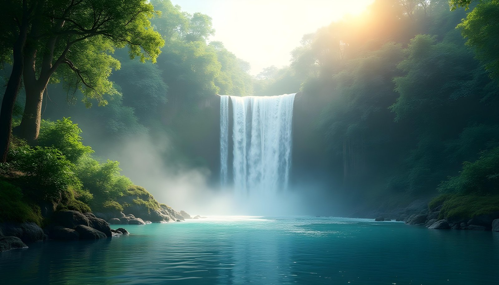 Beautiful Waterfall Landscape Nature Wallpaper Background with Crystal Clear Water