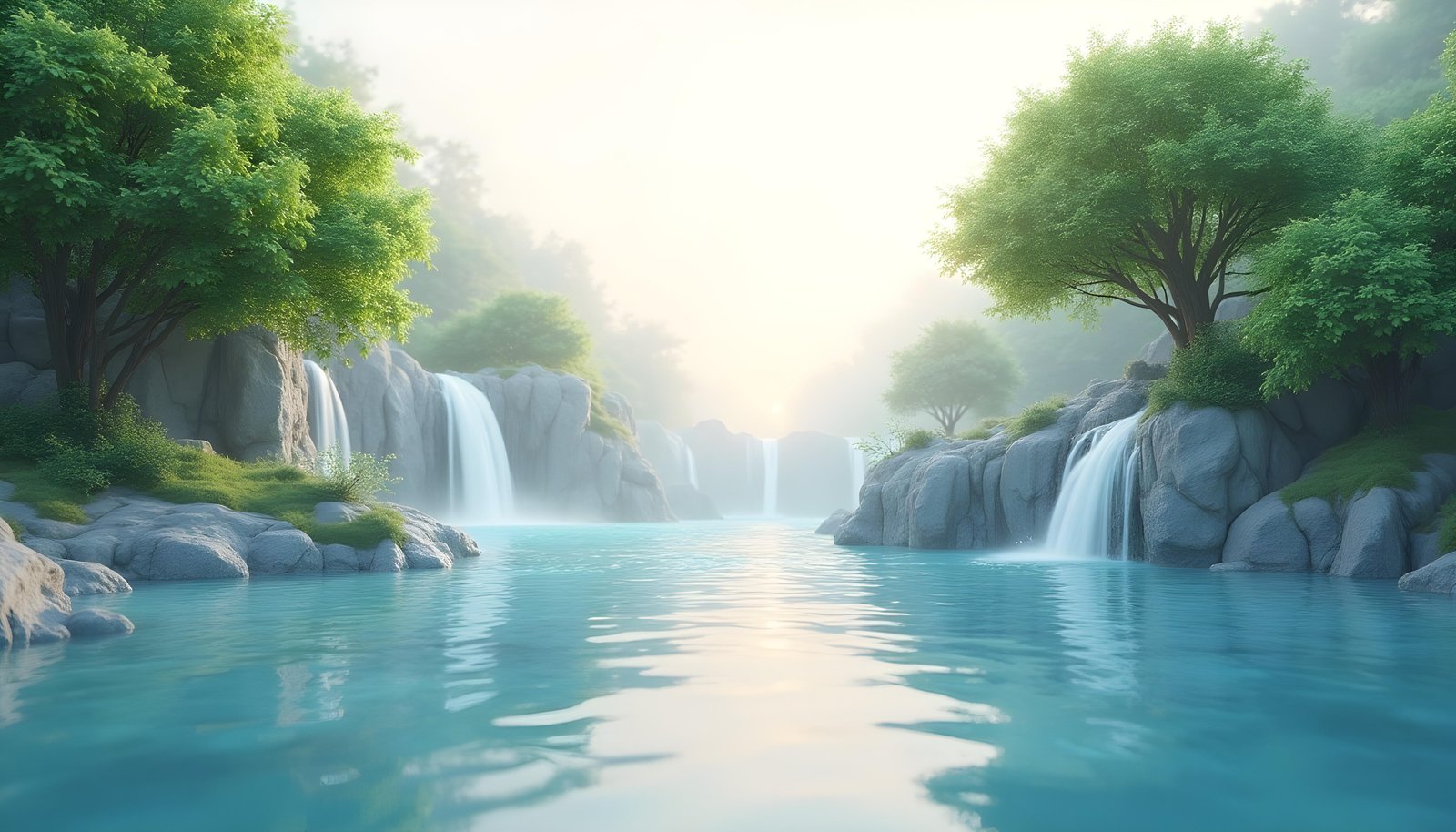 Beautiful Waterfall Landscape Nature Wallpaper Background with Crystal Clear Water