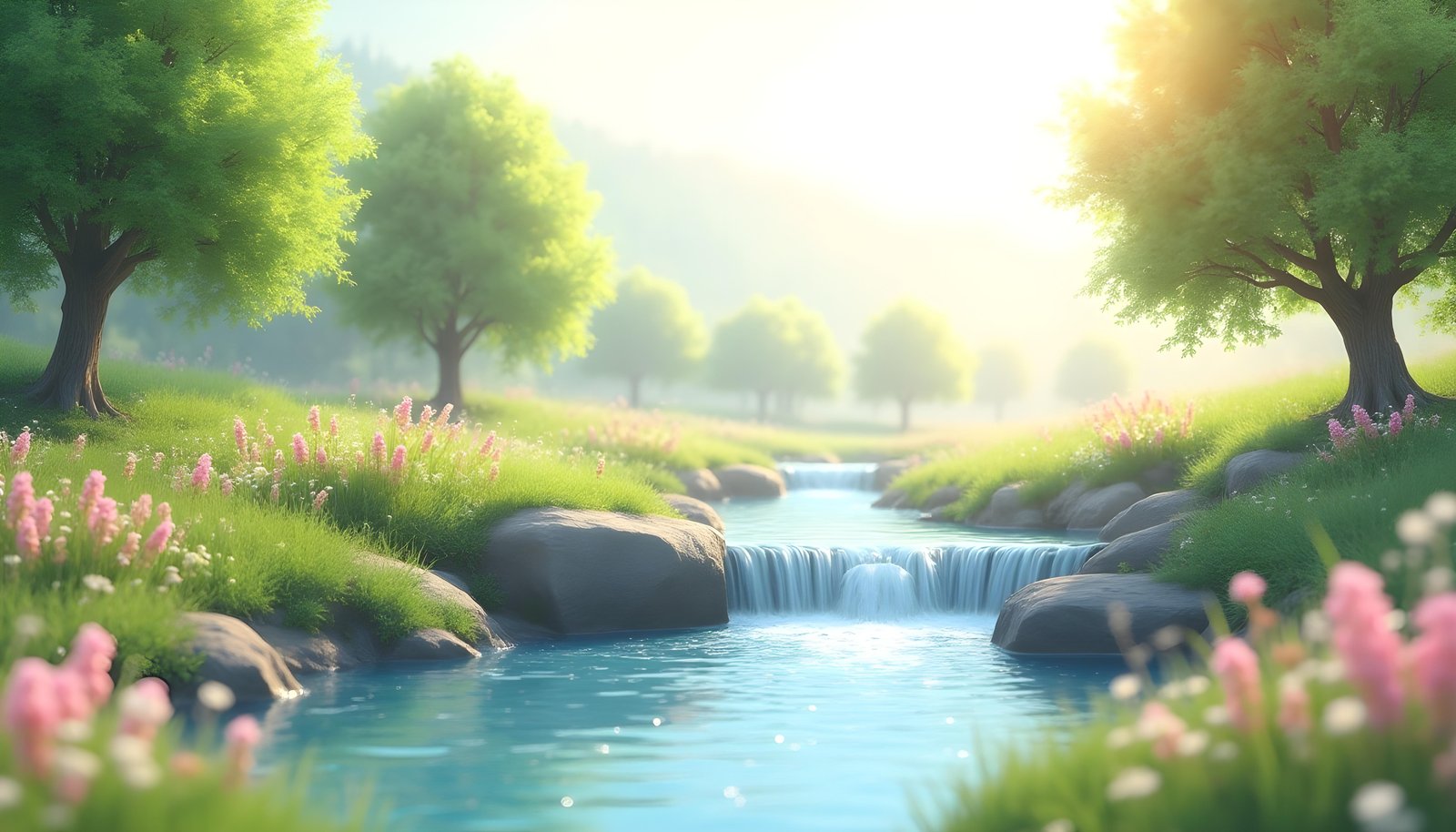 Beautiful Waterfall Landscape Nature Wallpaper Background with Crystal Clear Water