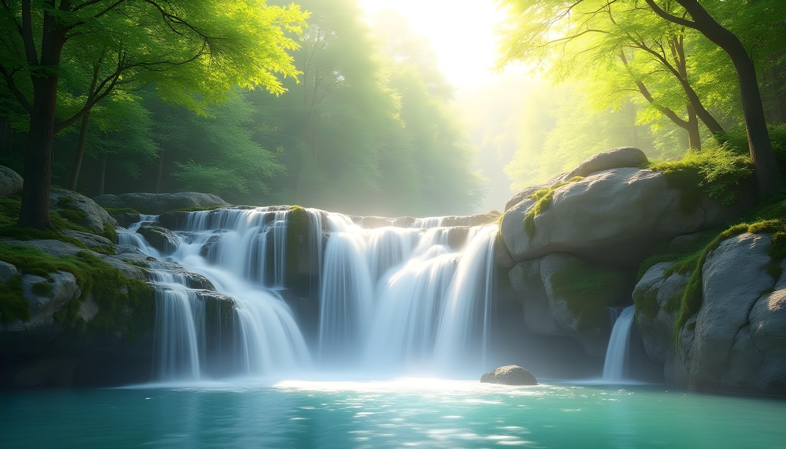 Beautiful Waterfall Landscape Nature Wallpaper Background with Crystal Clear Water