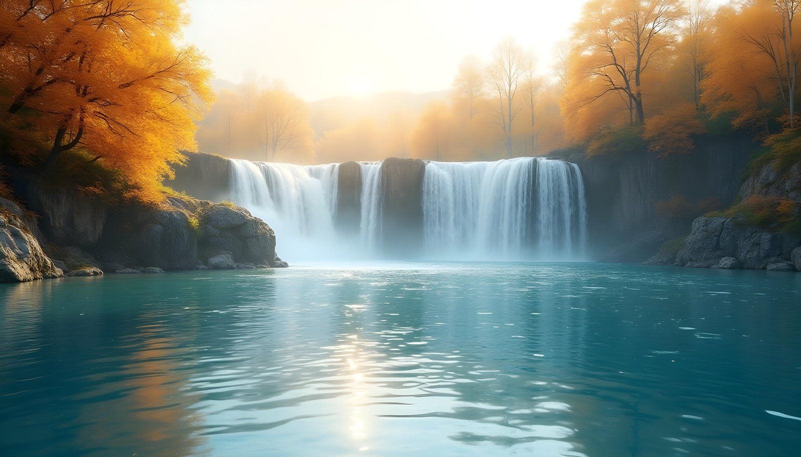 Beautiful Waterfall Landscape Nature Wallpaper Background with Crystal Clear Water