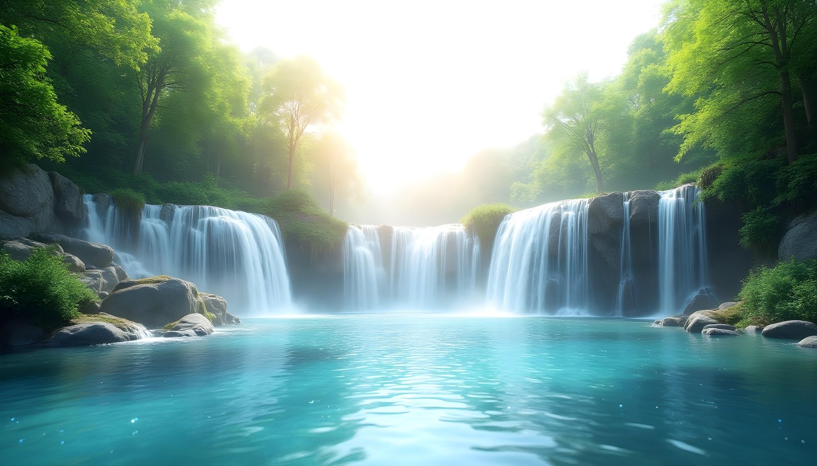 Beautiful Waterfall Landscape Nature Wallpaper Background with Crystal Clear Water
