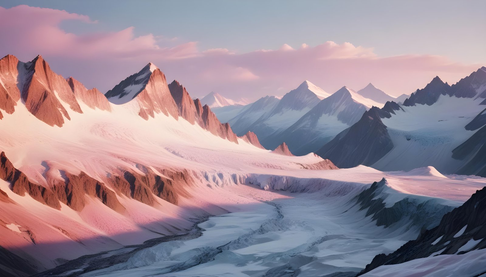 Breathtaking Snow Covered Mountain Landscape with Glaciers and Alpine Peaks