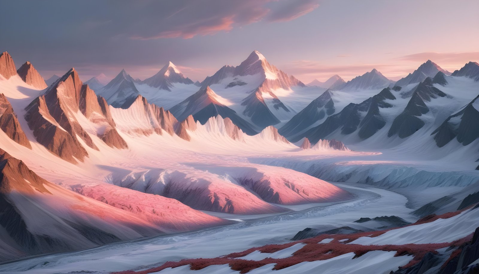 Breathtaking Snow Covered Mountain Landscape with Glaciers and Alpine Peaks