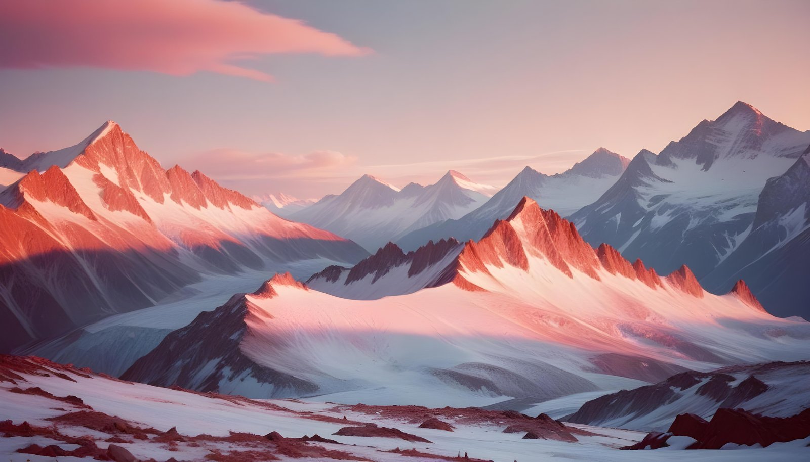 Breathtaking Snow Covered Mountain Landscape with Glaciers and Alpine Peaks