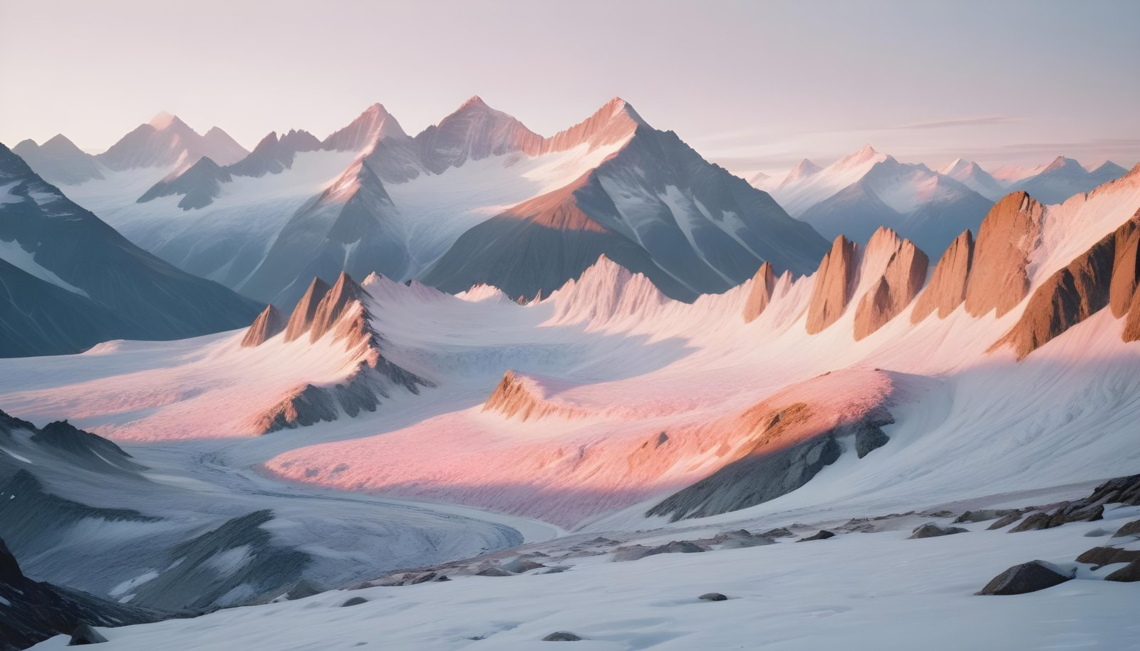 Breathtaking Snow Covered Mountain Landscape with Glaciers and Alpine Peaks