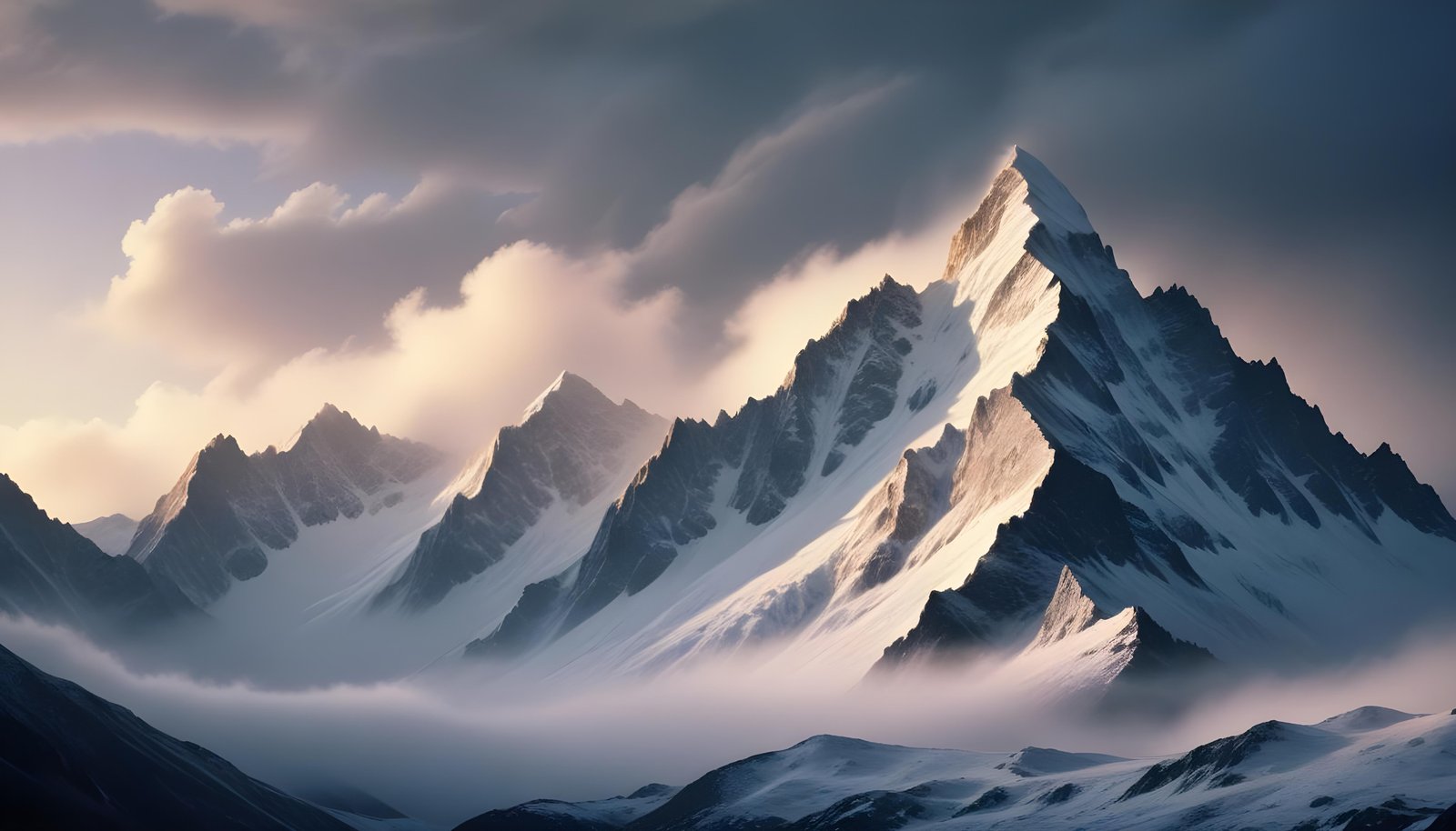 Breathtaking Snow Covered Mountain Landscape with Glaciers and Alpine Peaks