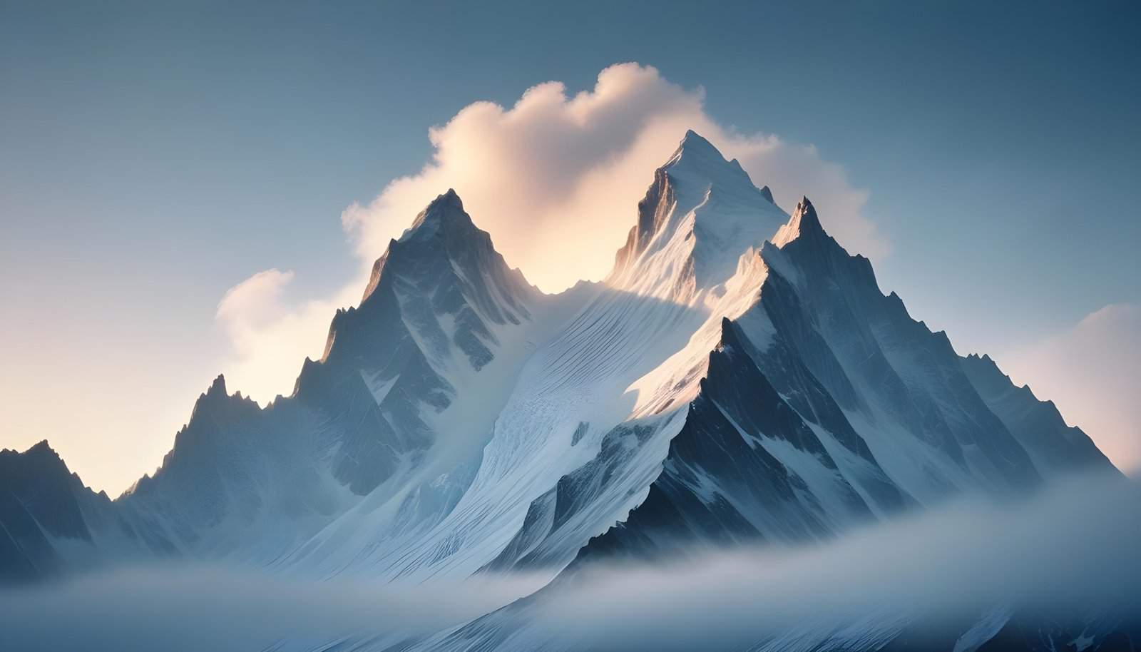 Breathtaking Snow Covered Mountain Landscape with Glaciers and Alpine Peaks