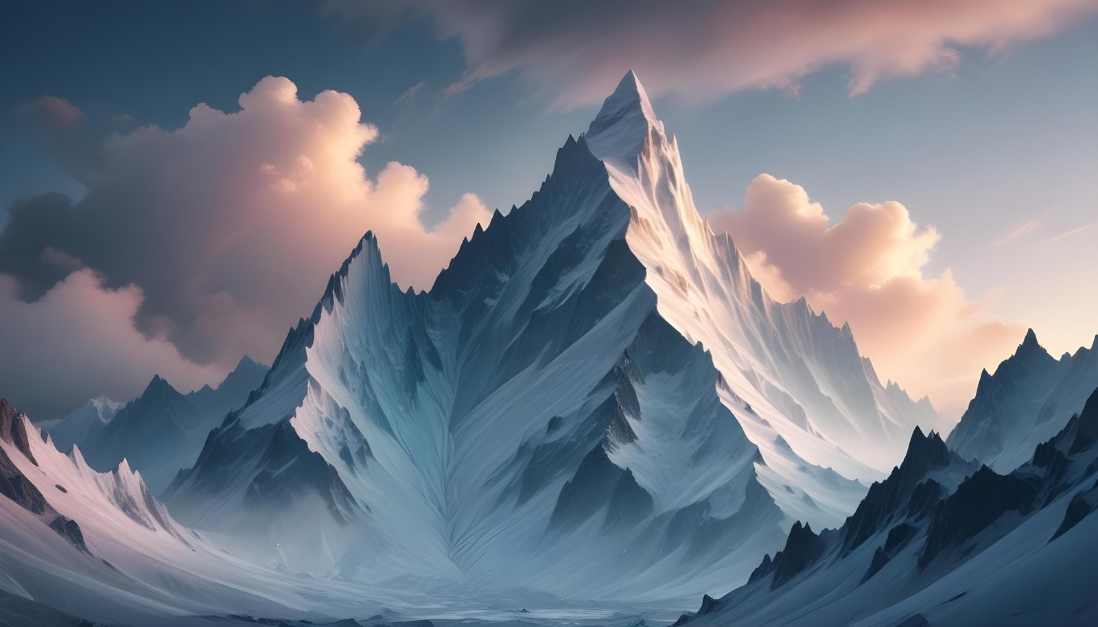 Breathtaking Snow Covered Mountain Landscape with Glaciers and Alpine Peaks
