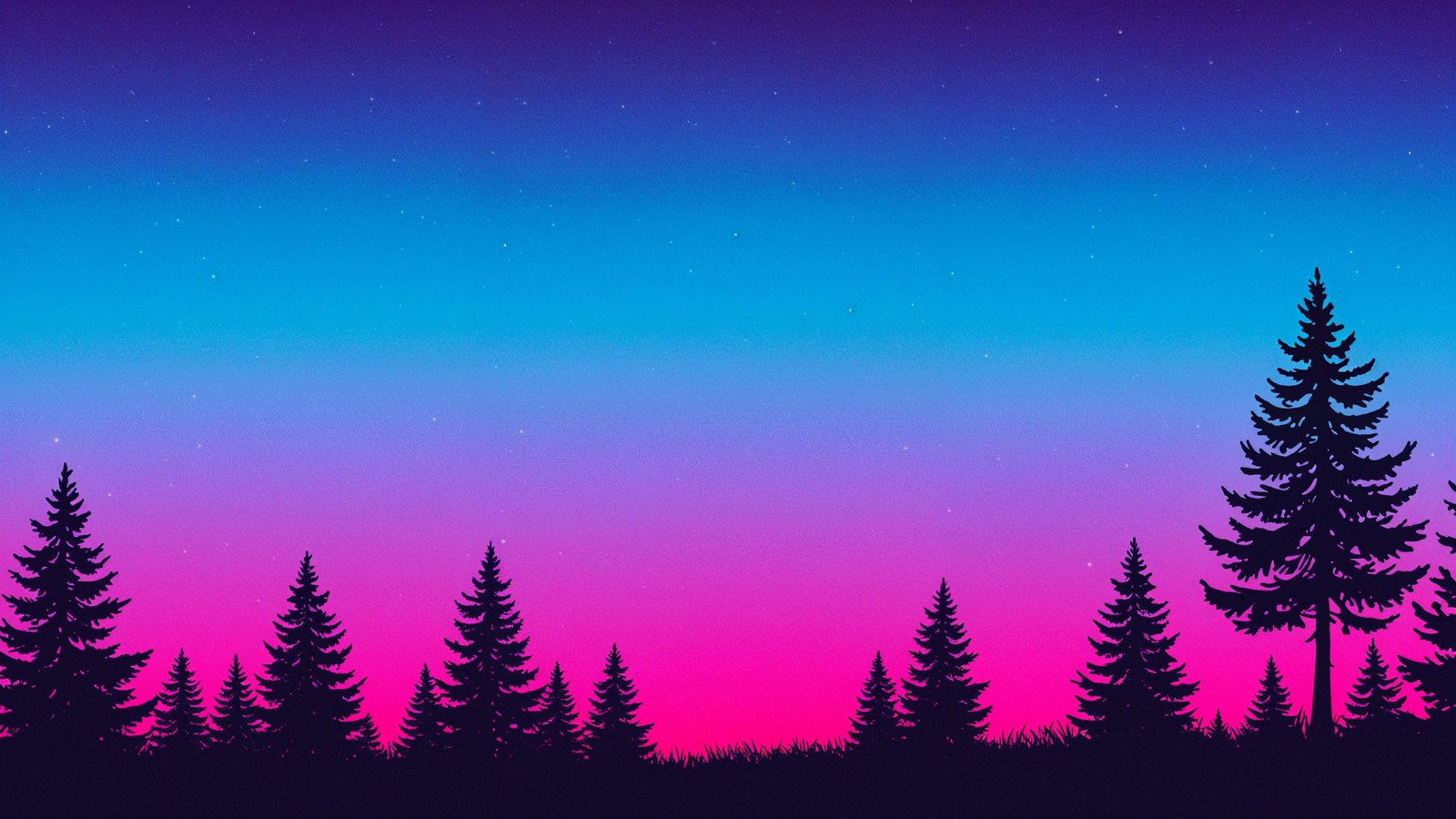 Neon Gradient Forest Silhouette Landscape with Retro Aesthetic Sunset Background