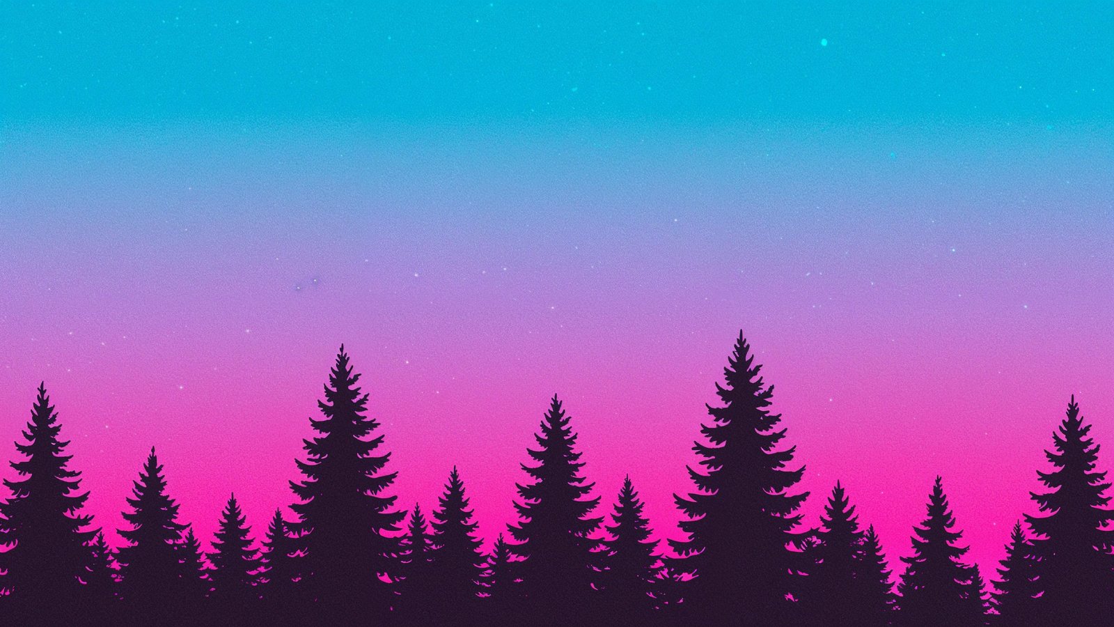 Neon Gradient Forest Silhouette Landscape with Retro Aesthetic Sunset Background