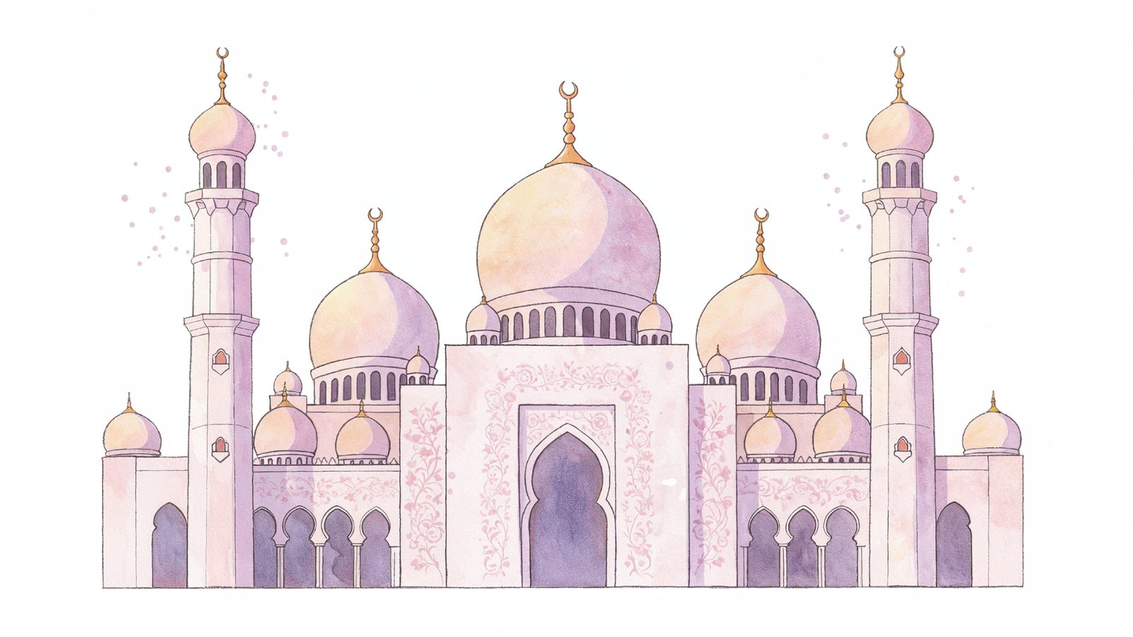 Classic Islamic Mosque Watercolor Illustration with Elegant Architectural Details
