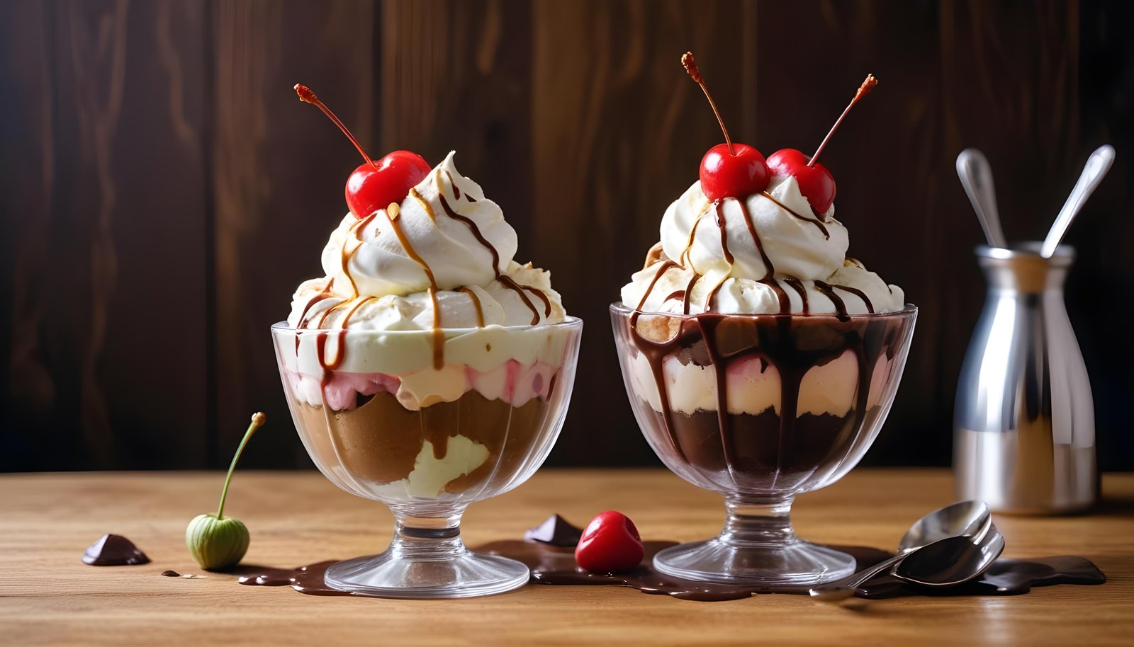 Colorful Soft Serve Ice Cream Cones with Whimsical Dessert Theme Background