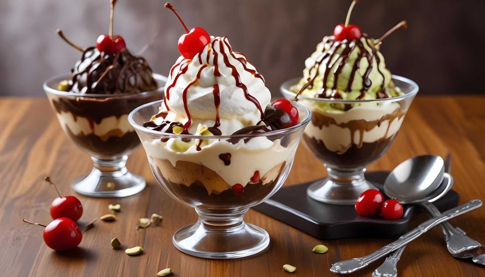 Colorful Soft Serve Ice Cream Cones with Whimsical Dessert Theme Background