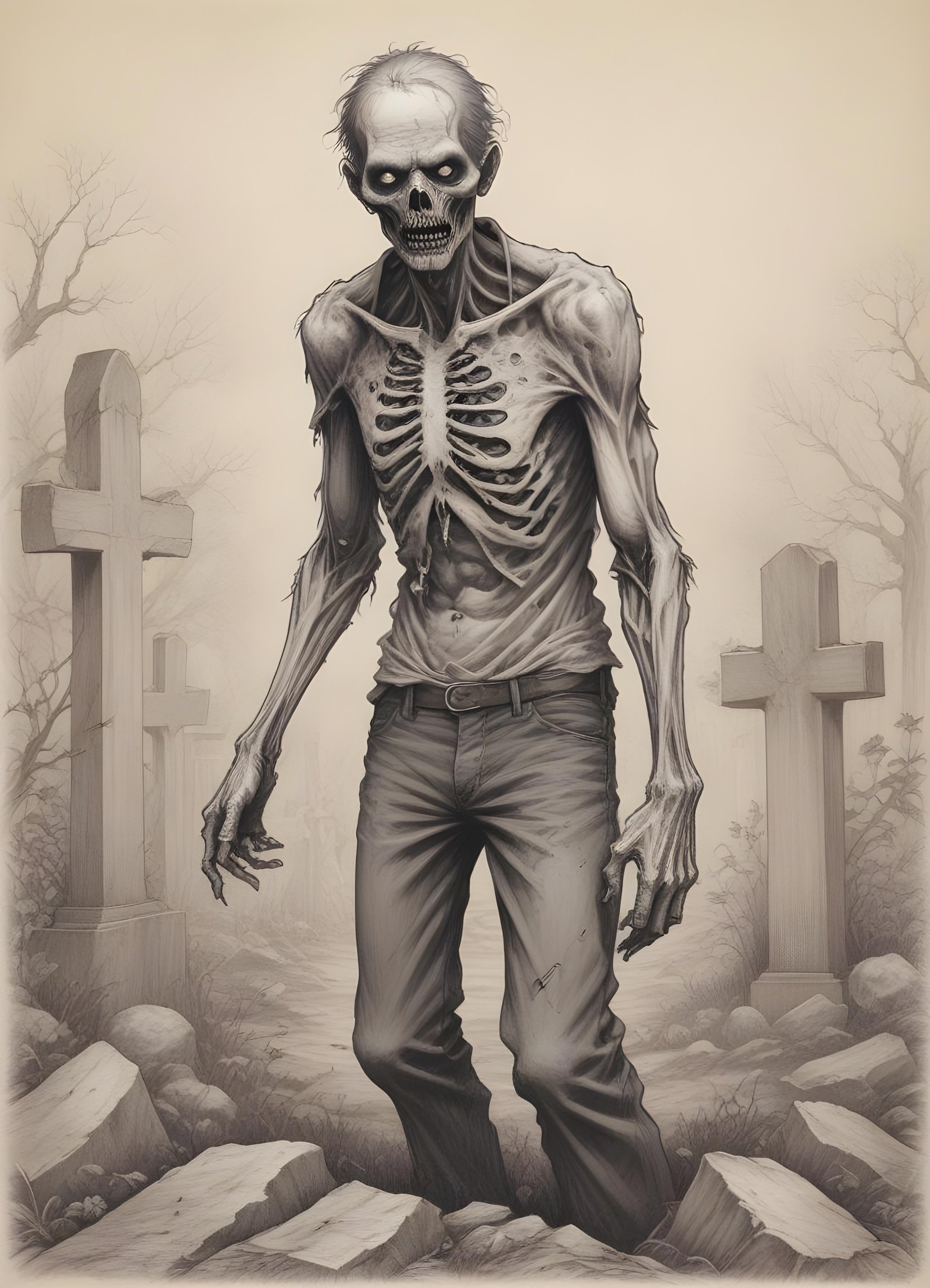 Detailed Zombie and Undead Horror Character Sketch Illustration Artwork