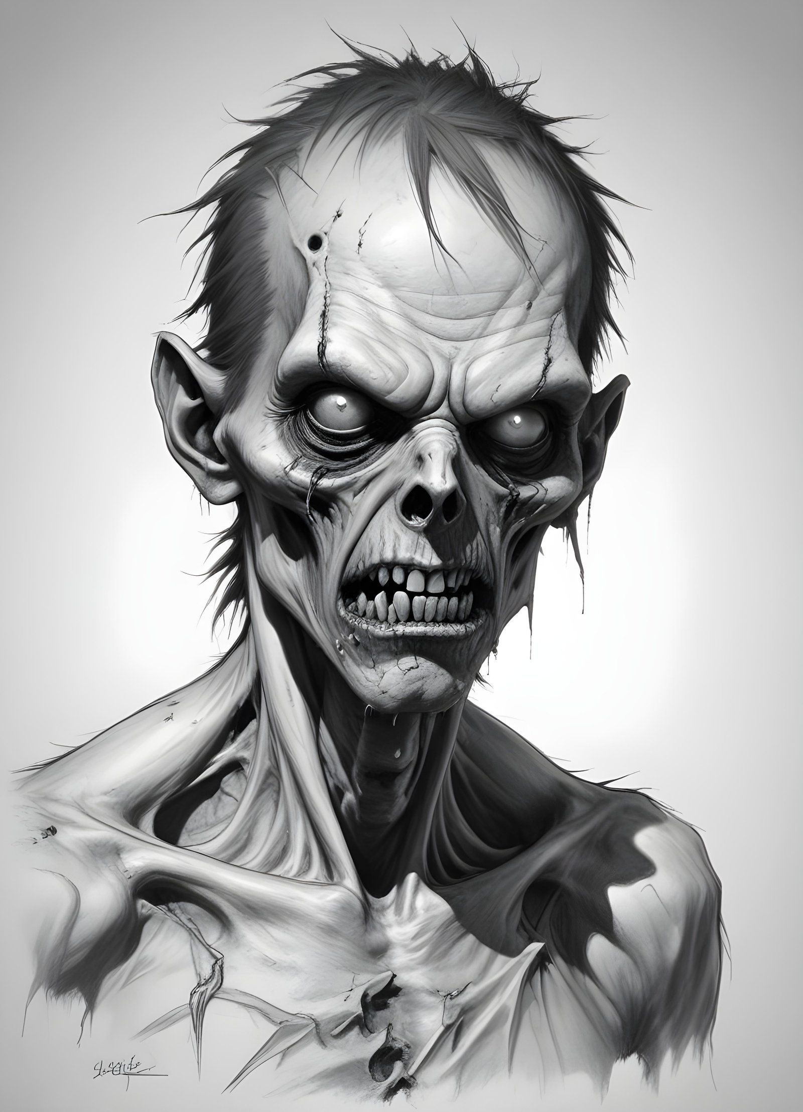 Detailed Zombie and Undead Horror Character Sketch Illustration Artwork
