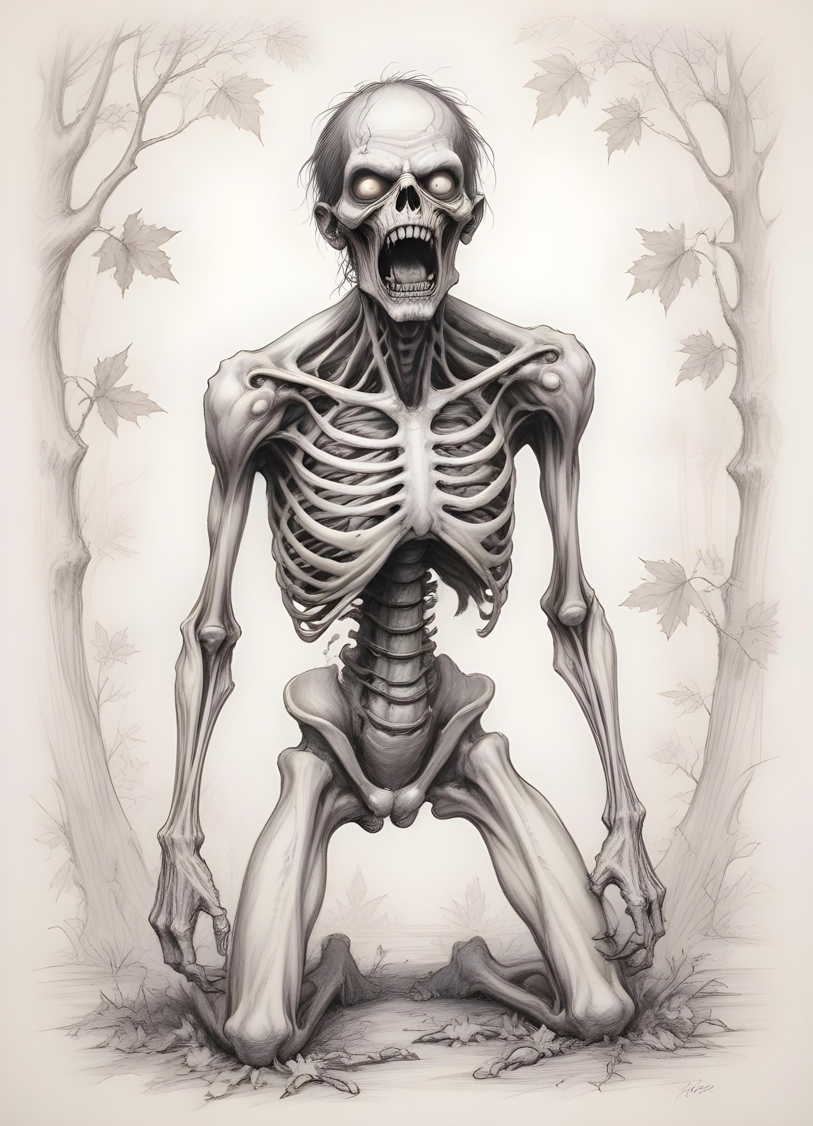 Detailed Zombie and Undead Horror Character Sketch Illustration Artwork