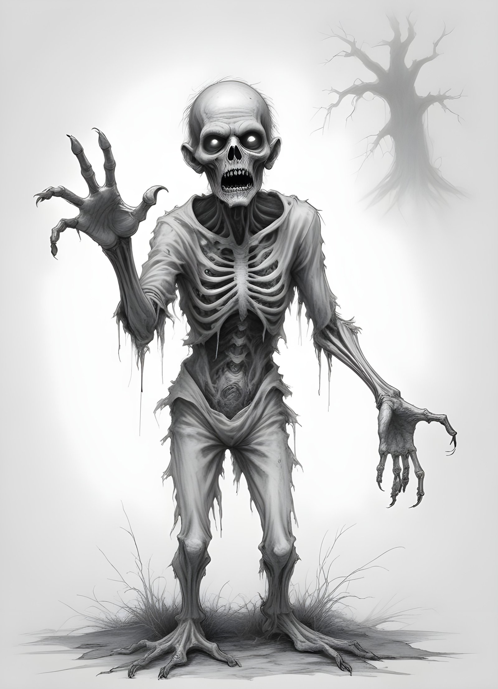 Detailed Zombie and Undead Horror Character Sketch Illustration Artwork