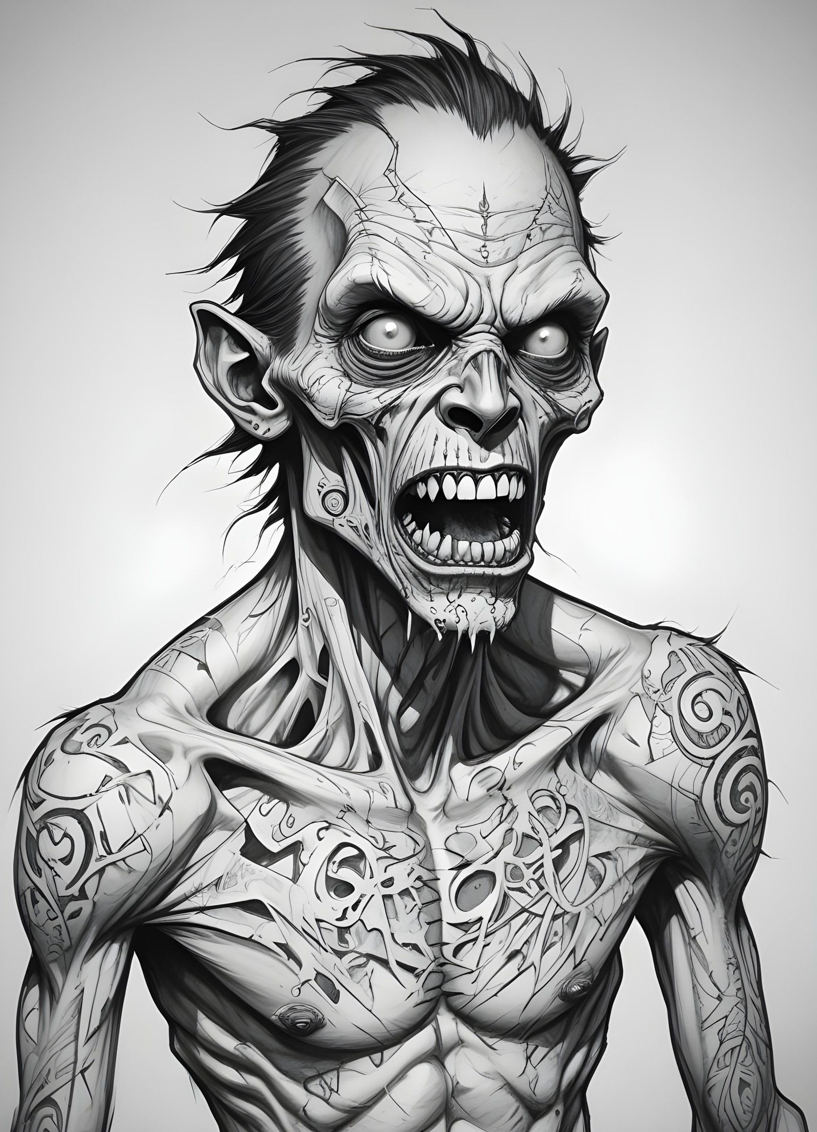 Detailed Zombie and Undead Horror Character Sketch Illustration Artwork