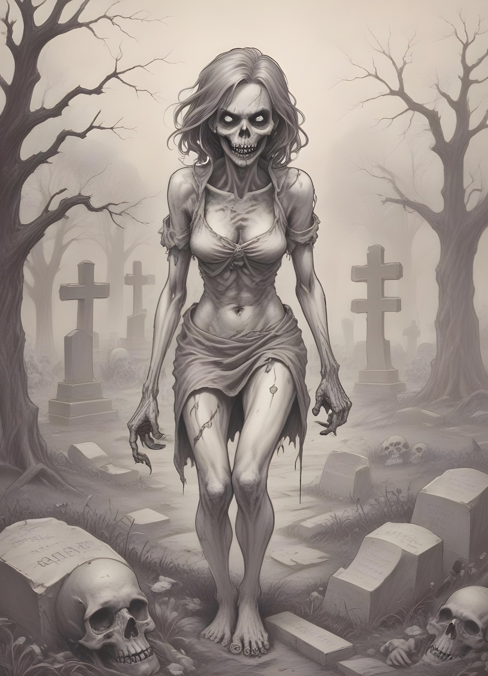 Detailed Zombie and Undead Horror Character Sketch Illustration Artwork