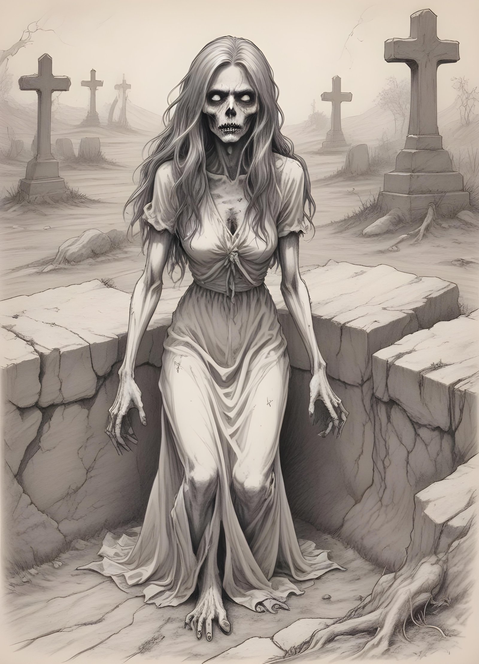 Detailed Zombie and Undead Horror Character Sketch Illustration Artwork