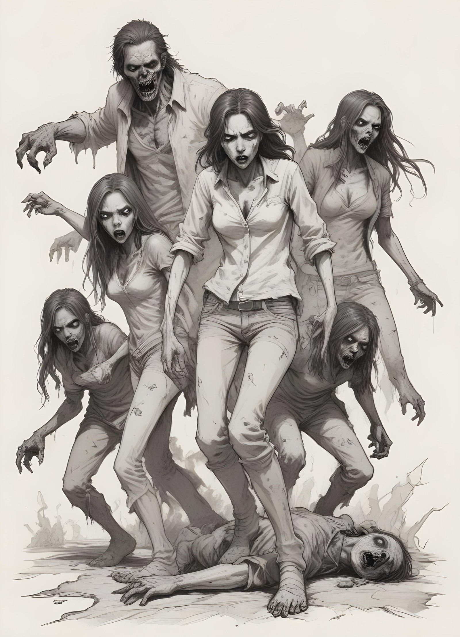 Detailed Zombie and Undead Horror Character Sketch Illustration Artwork