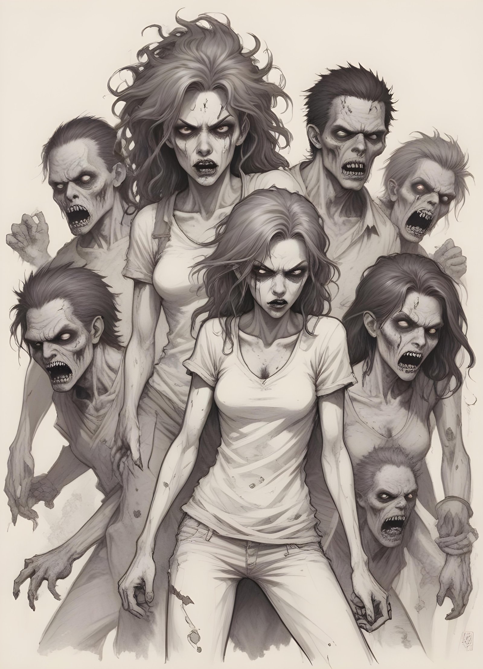 Detailed Zombie and Undead Horror Character Sketch Illustration Artwork