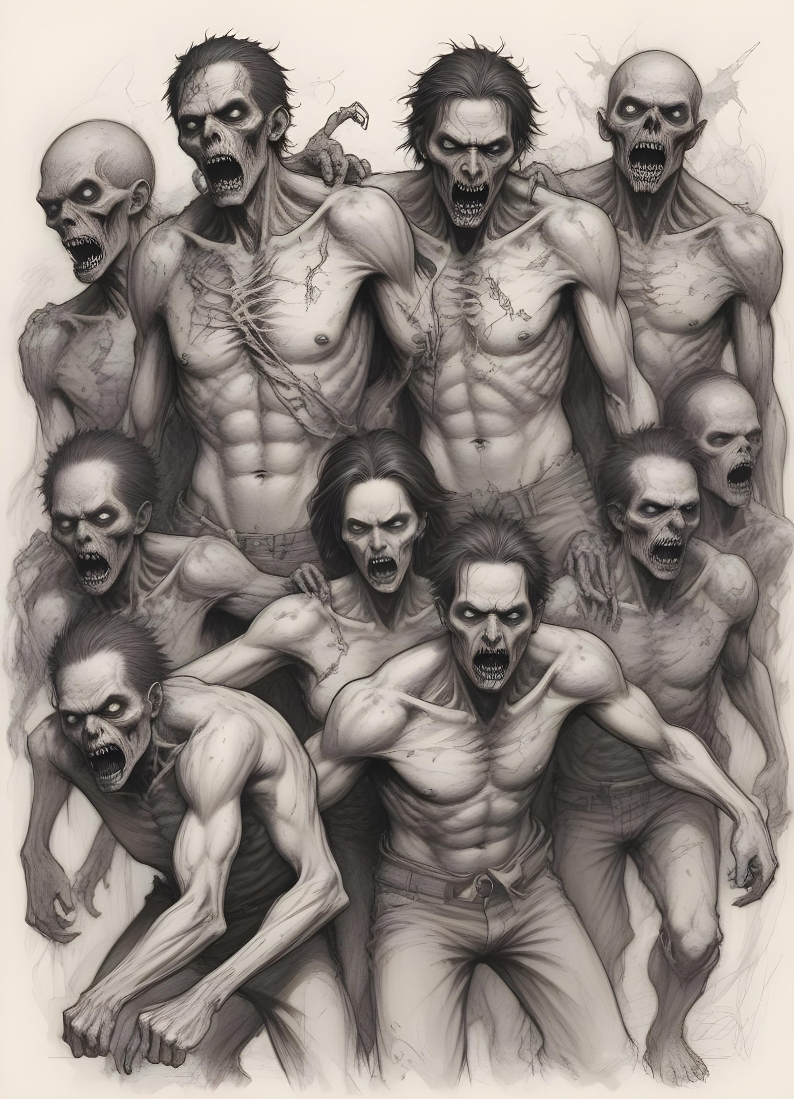 Detailed Zombie and Undead Horror Character Sketch Illustration Artwork