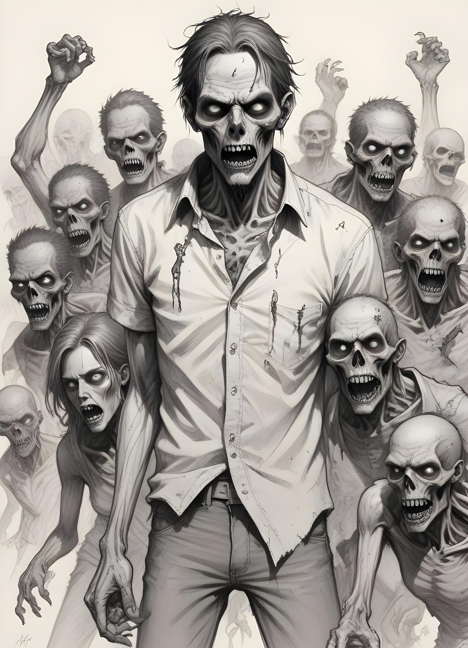 Detailed Zombie and Undead Horror Character Sketch Illustration Artwork