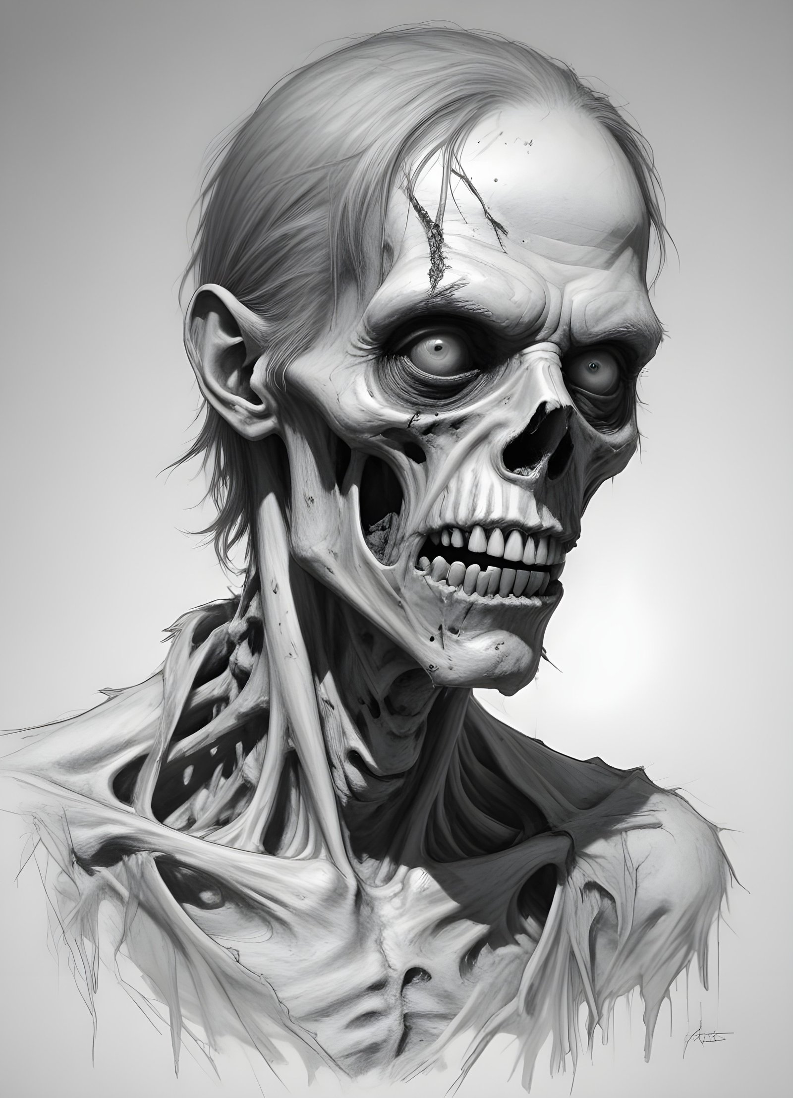 Detailed Zombie and Undead Horror Character Sketch Illustration Artwork