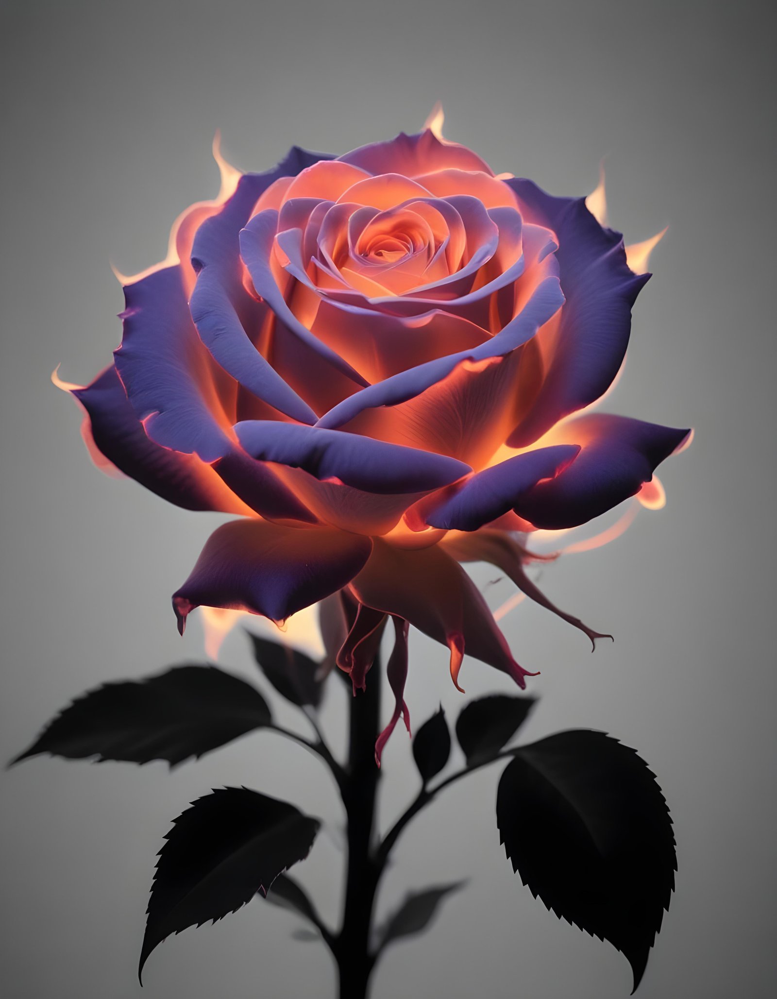 Fantasy Rose Flower with Fire and Glowing Flames Artistic Illustration