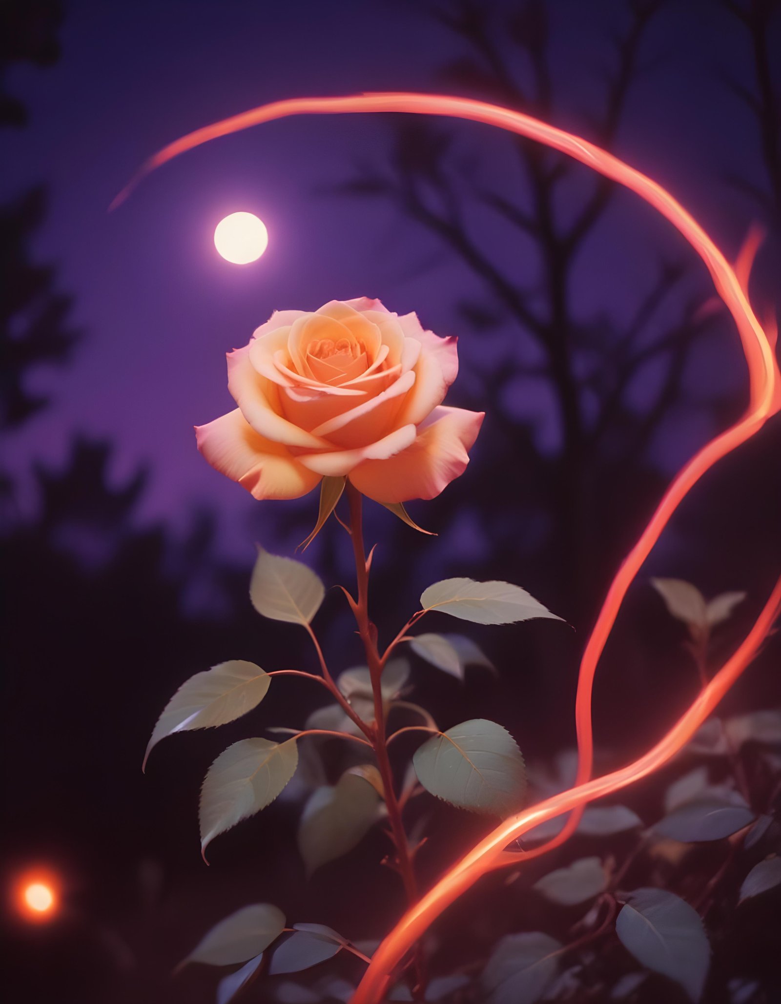Fantasy Rose Flower with Fire and Glowing Flames Artistic Illustration