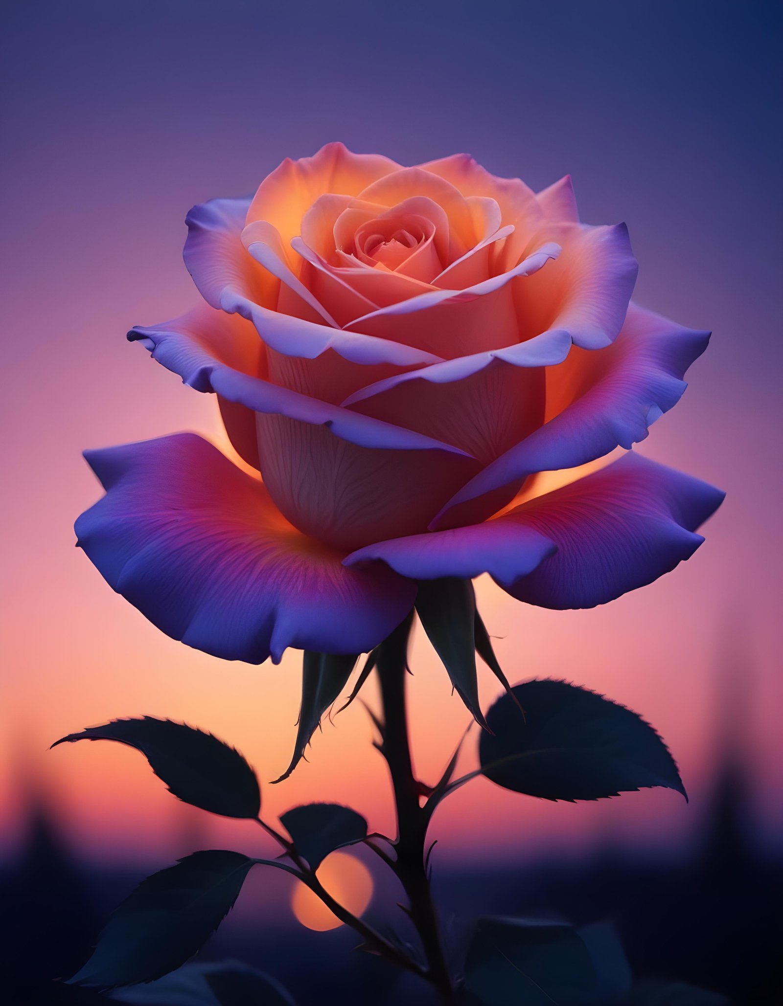 Fantasy Rose Flower with Fire and Glowing Flames Artistic Illustration