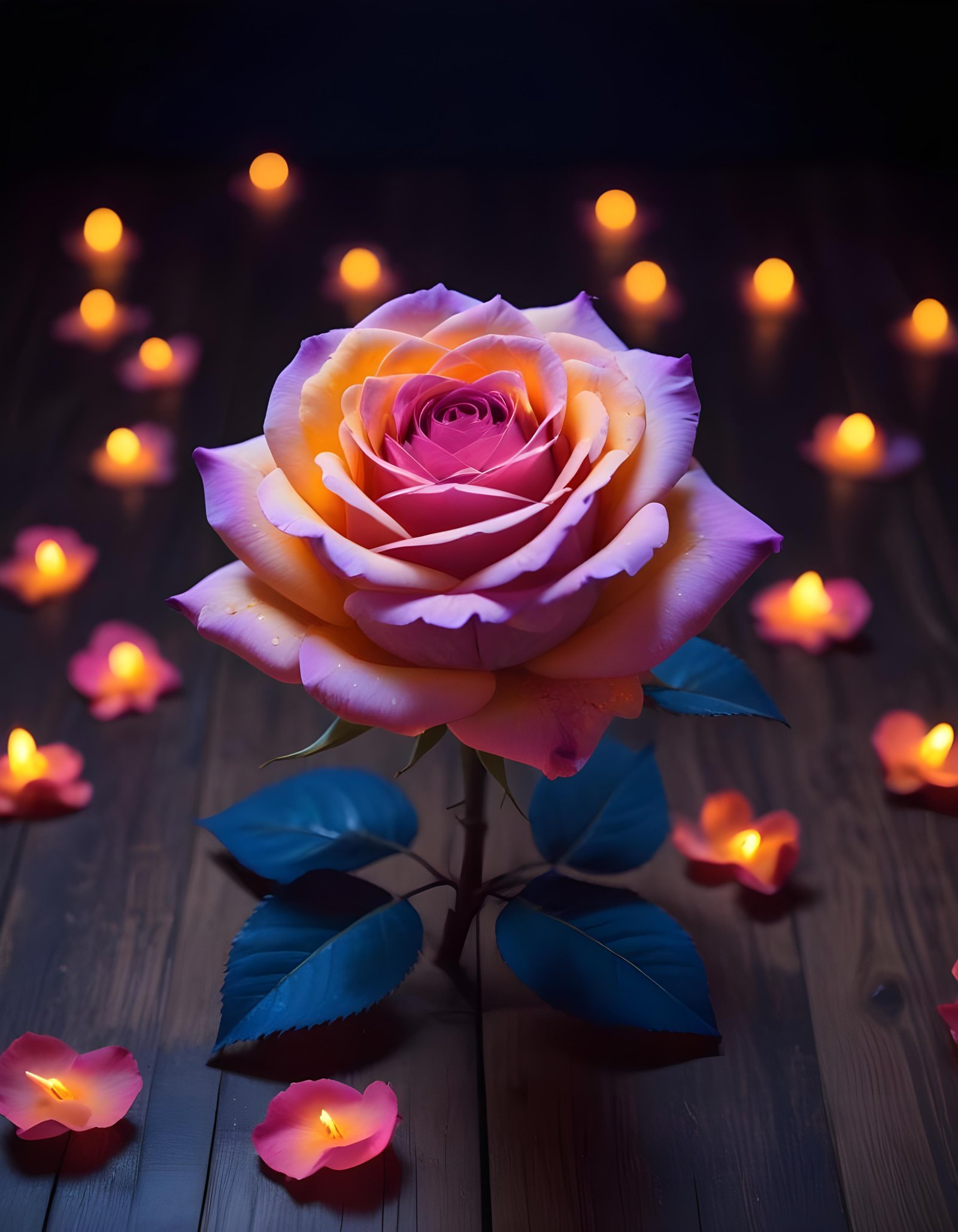 Fantasy Rose Flower with Fire and Glowing Flames Artistic Illustration
