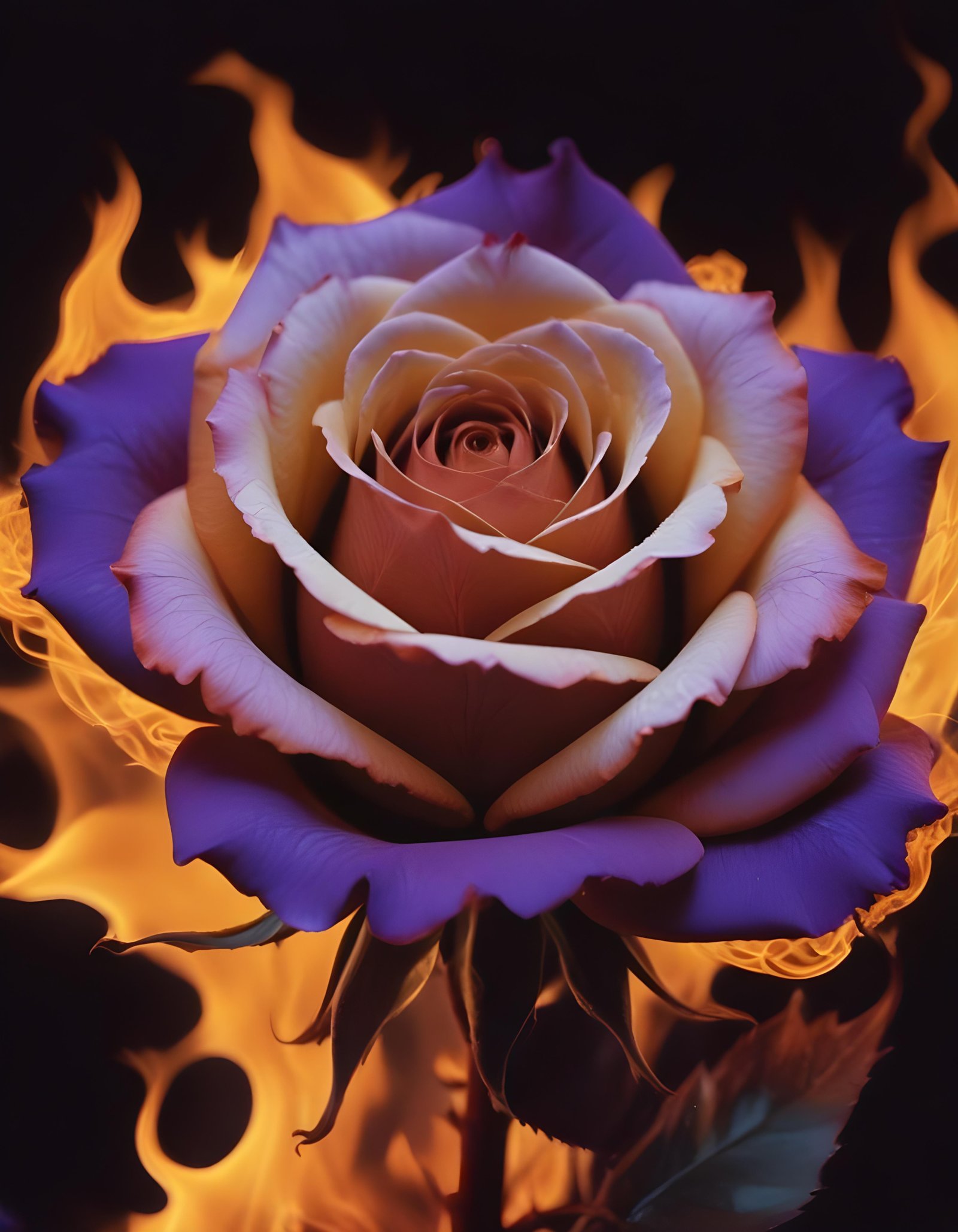 Fantasy Rose Flower with Fire and Glowing Flames Artistic Illustration