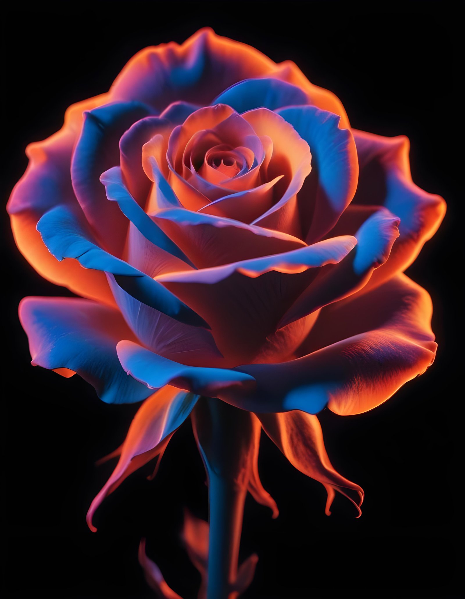 Fantasy Rose Flower with Fire and Glowing Flames Artistic Illustration