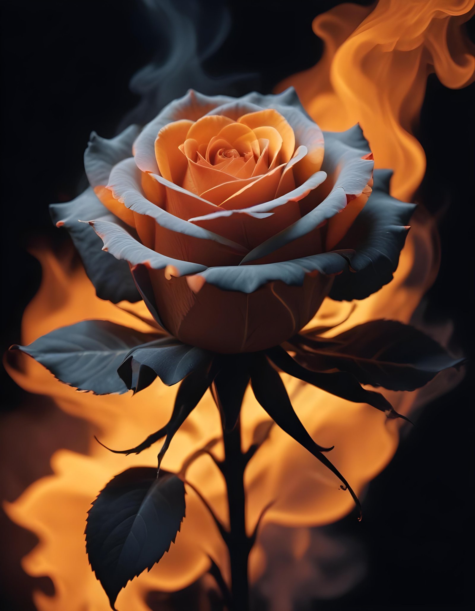 Fantasy Rose Flower with Fire and Glowing Flames Artistic Illustration