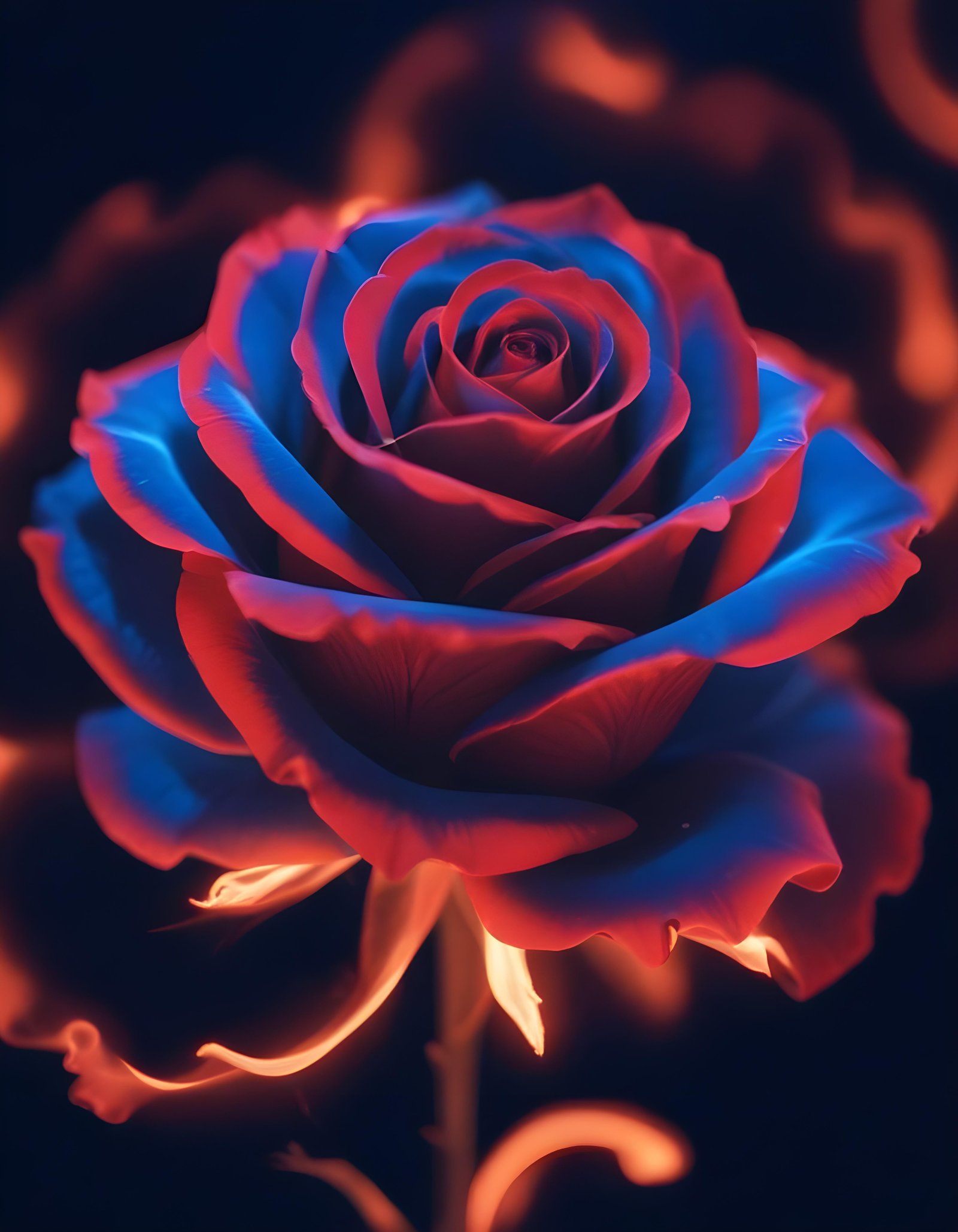 Fantasy Rose Flower with Fire and Glowing Flames Artistic Illustration