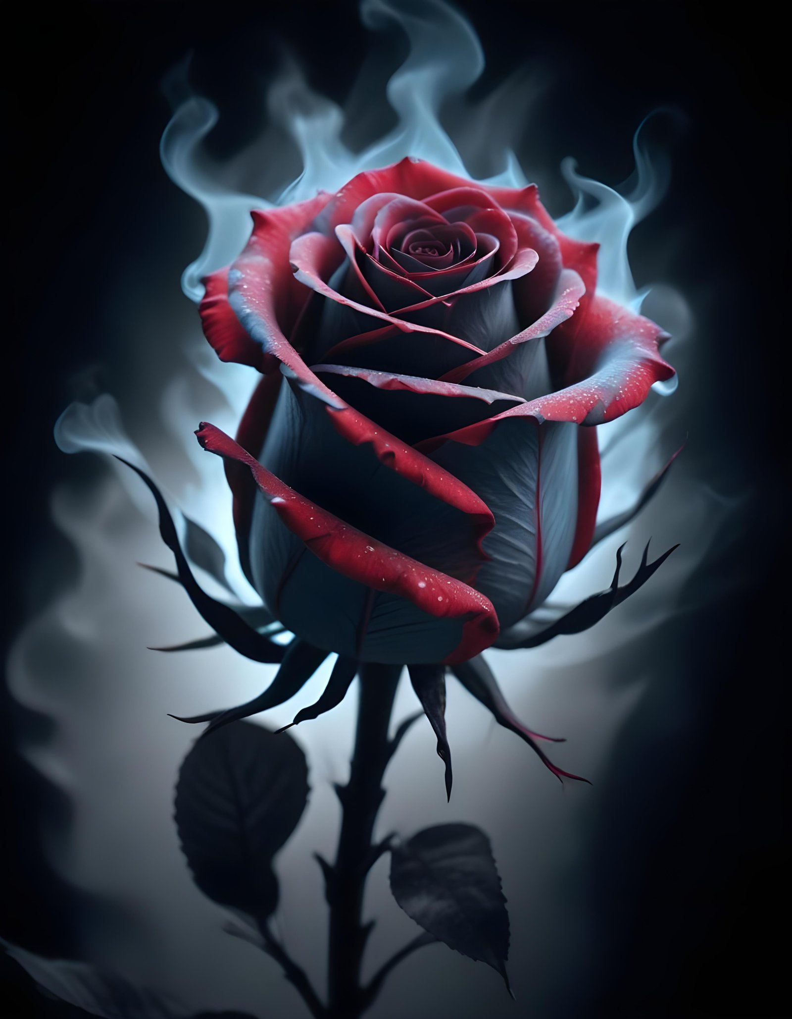 Fantasy Rose Flower with Fire and Glowing Flames Artistic Illustration