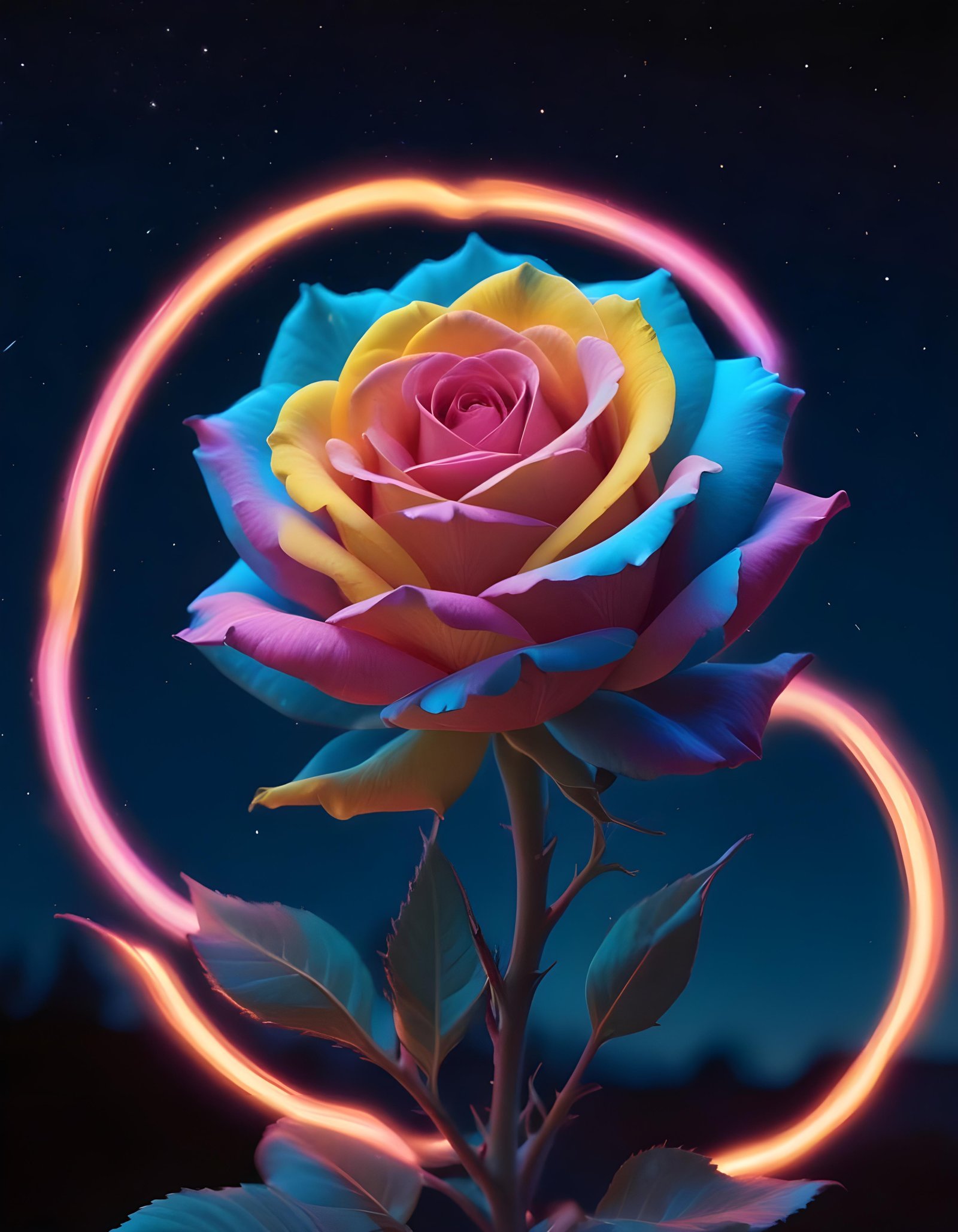 Fantasy Rose Flower with Fire and Glowing Flames Artistic Illustration