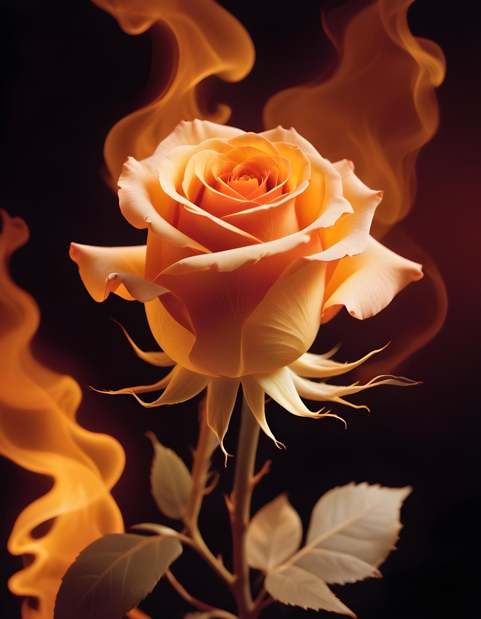 Fantasy Rose Flower with Fire and Glowing Flames Artistic Illustration