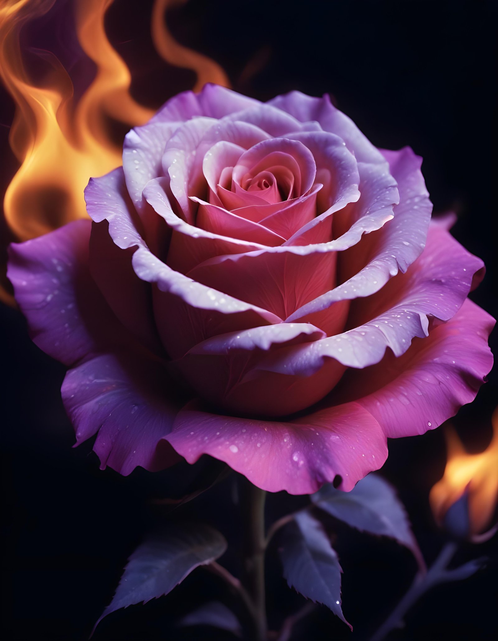 Fantasy Rose Flower with Fire and Glowing Flames Artistic Illustration