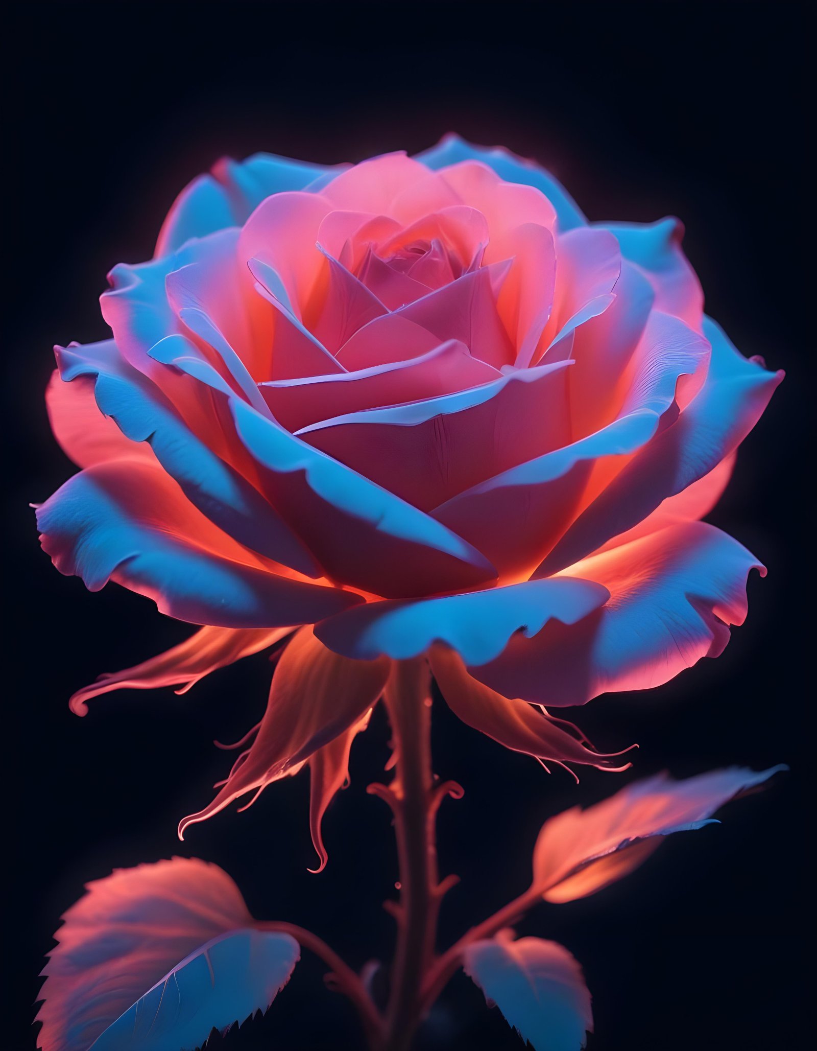 Fantasy Rose Flower with Fire and Glowing Flames Artistic Illustration