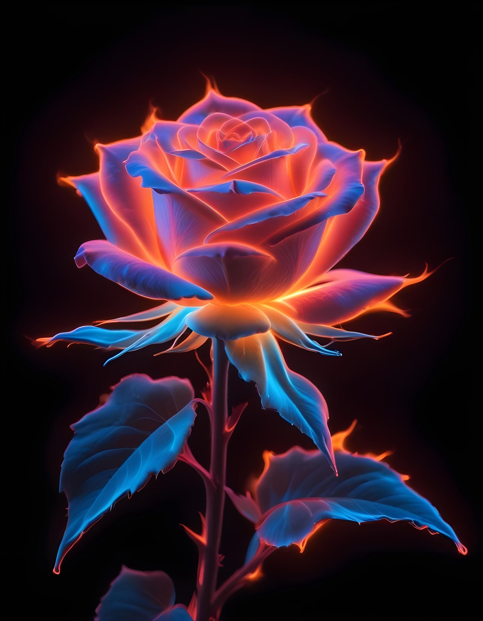 Fantasy Rose Flower with Fire and Glowing Flames Artistic Illustration