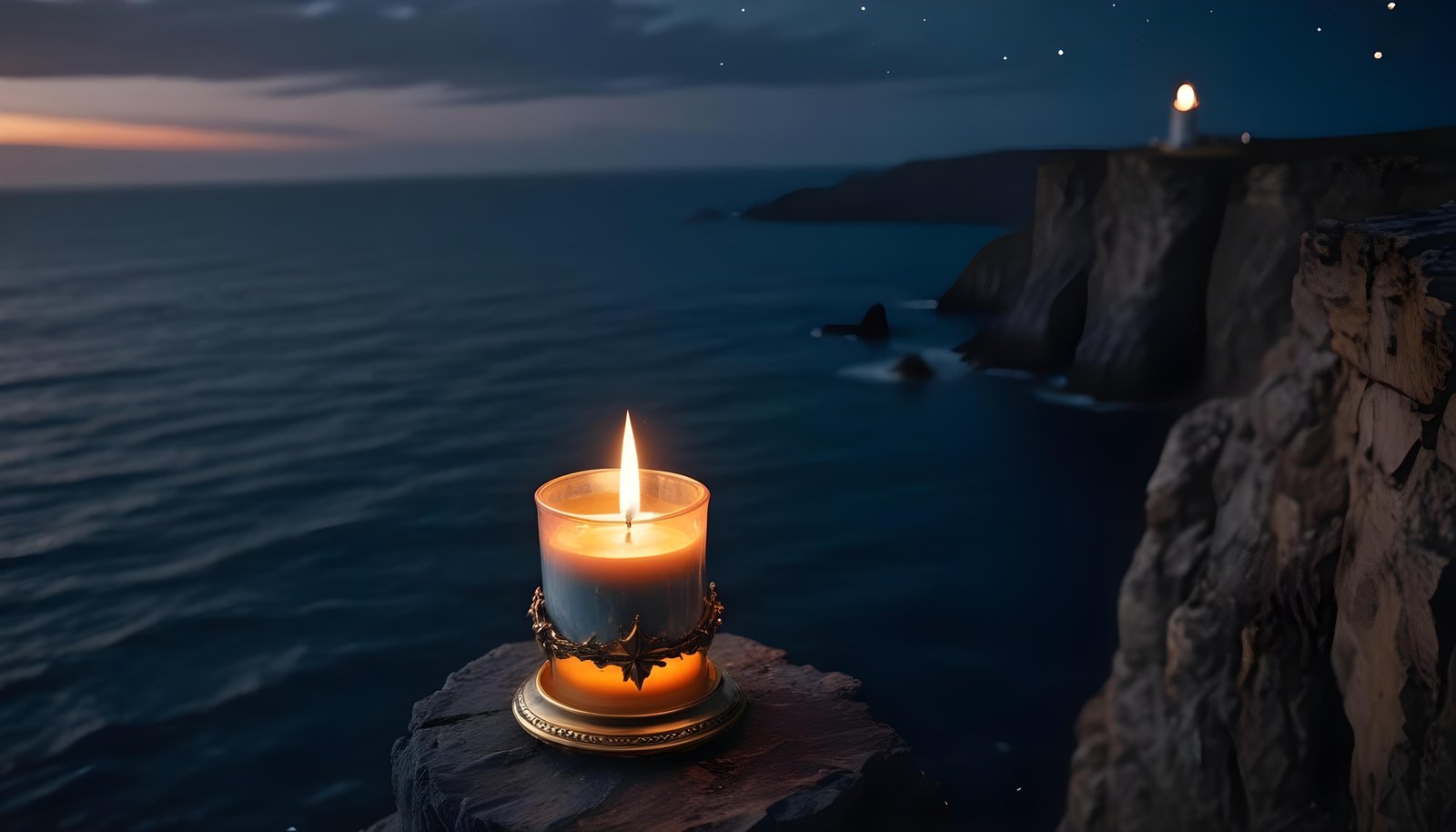 Glowing Candlelight Scene with Warm Ambience and Peaceful Night Background