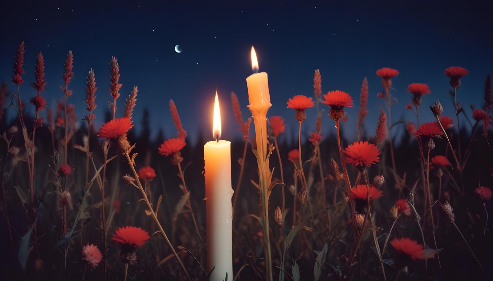 Glowing Candlelight Scene with Warm Ambience and Peaceful Night Background
